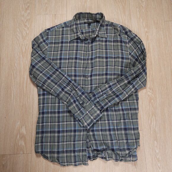John Varvatos Button Up Shirt Men's Size M Plaid Green Long Sleeve Cotton Casual - Picture 1 of 10